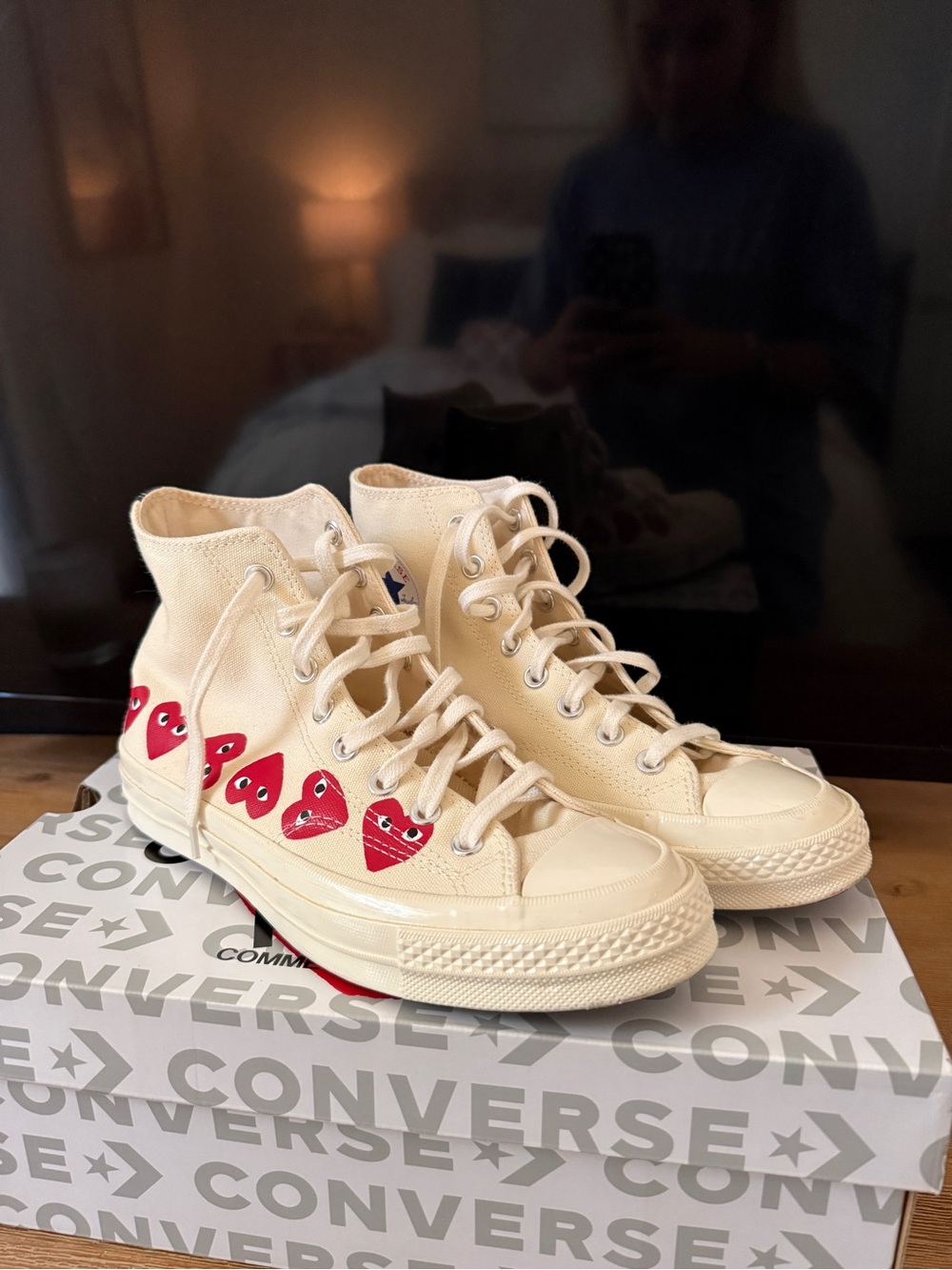 Converse x PLAY Comme des Garçons Cream High-Top Sneakers with Red Heart